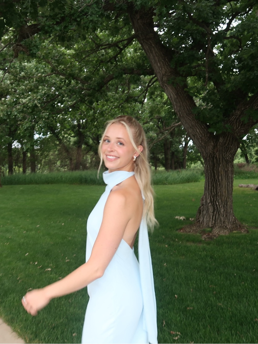 Azazie Sky Blue Halter Bridesmaid Dress